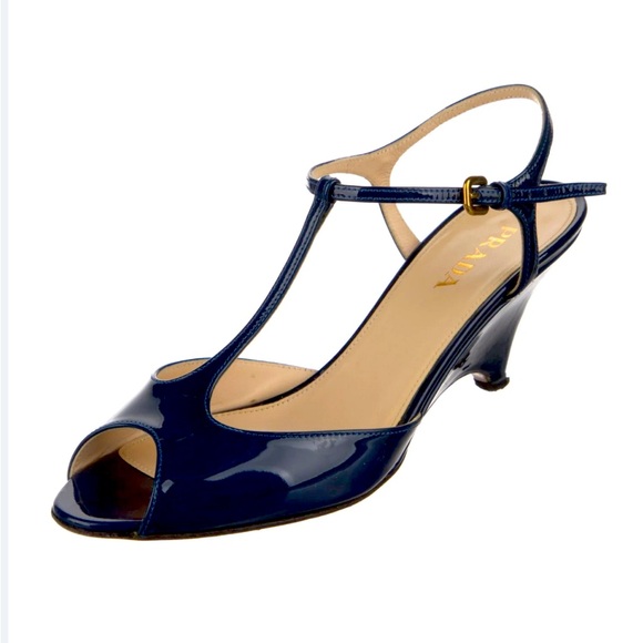 Prada T Strap Patent Leather Wedge Heels - Picture 1 of 6
